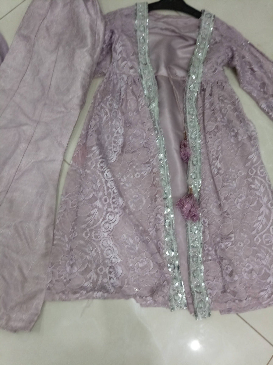 Lavender Net Gown & Jamawar Bell-Bottom Plazo Set