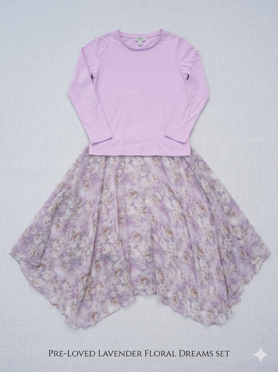 Girls' Floral Chiffon & Lavender Tee Ensemble 7 to 10 y